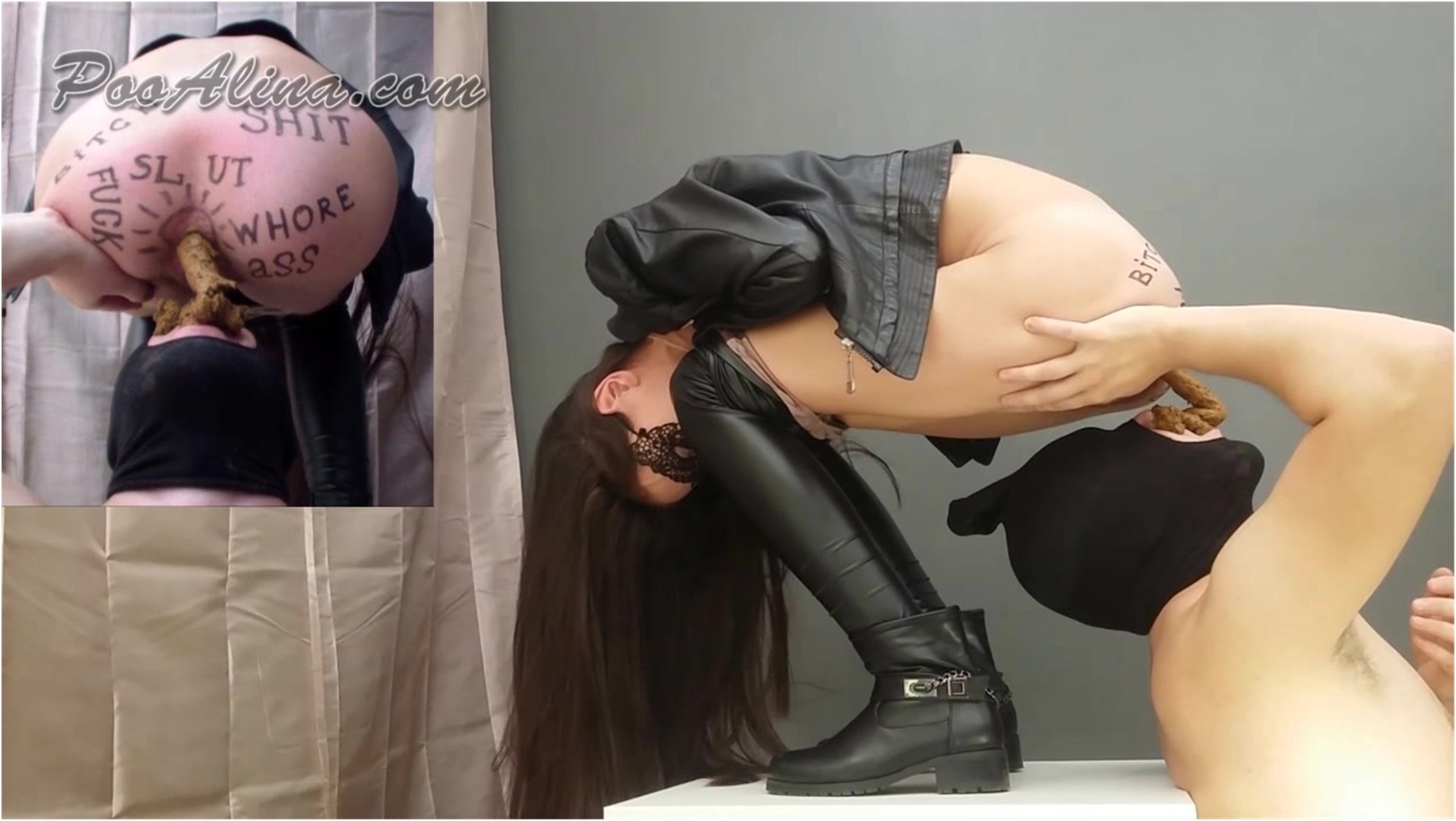 Slut pooping in mouth of a toilet slave shit eat Alina – Domination, Latex